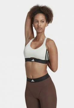 Adidas Performance POWERREACT TRAINING HYPERGLAM - Medium Support Sports Bra - Linen Green White