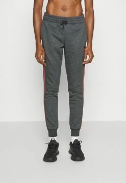 Adidas Performance ESSENTIALS FLEECE 3-STRIPES - Tracksuit Bottoms - Dark Grey Heather / Red