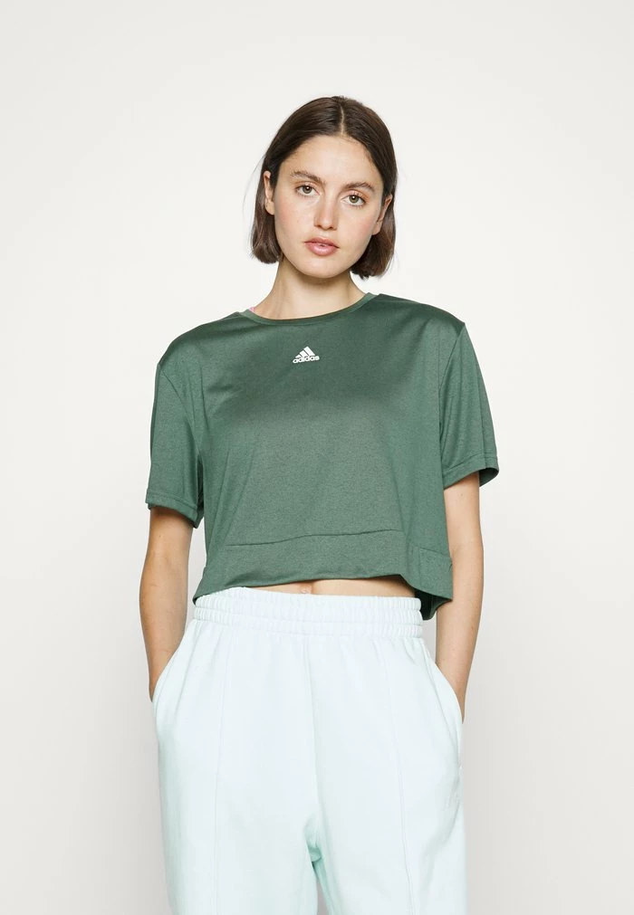 Adidas Performance CROP - Basic T-shirt - Green Oxide/white 3 Adidas Performance CROP - Basic T-shirt - Green Oxide/white