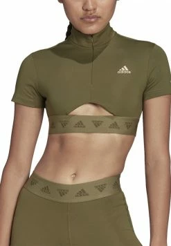 Adidas Performance CROP ZIP TEE - Print T-shirt - Focus Olive -adidas Performance Shop 36e5a2e1e90f4cfe9bdafb534677a03c
