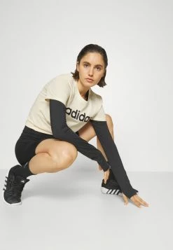 Adidas Performance LOUNGEWEAR ESSENTIALS SLIM LOGO - Print T-shirt - Ecru/black -adidas Performance Shop 3a135a06d5654926851c5e640548a181