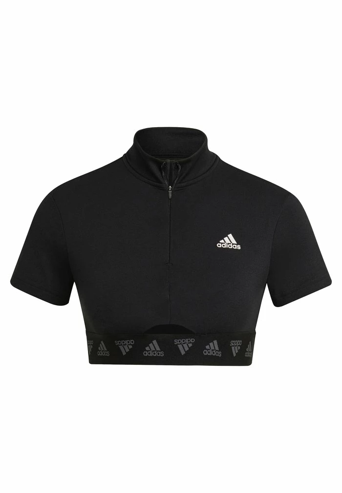 Adidas Performance CROP ZIP TEE - Print T-shirt - Black 9 Adidas Performance CROP ZIP TEE - Print T-shirt - Black - Image 7