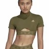 Adidas Performance CROP ZIP TEE - Print T-shirt - Focus Olive -adidas Performance Shop 4ff12e10017e4cacba9968d247c88a49