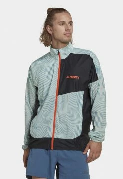 Adidas Performance TRAIL WIND J - Running Jacket - Linen Green Magic Grey