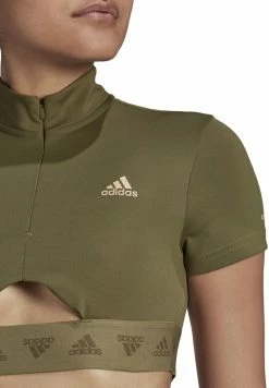 Adidas Performance CROP ZIP TEE - Print T-shirt - Focus Olive -adidas Performance Shop 707b775d3e47437ea3731709c107f75d