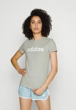 Adidas Performance LOUNGEWEAR ESSENTIALS SLIM LOGO - Print T-shirt - Medium Grey Heather/white