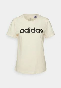 Adidas Performance LOUNGEWEAR ESSENTIALS SLIM LOGO - Print T-shirt - Ecru/black -adidas Performance Shop af4928e2cfc14aada102c32923896b4d