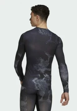 Adidas Performance TECHFIT ALLOVER PRINTED LONG-SLEEVE - Long Sleeved Top - Light Grey Black -adidas Performance Shop ba3030f3a4554e67b5fa1067af436c24