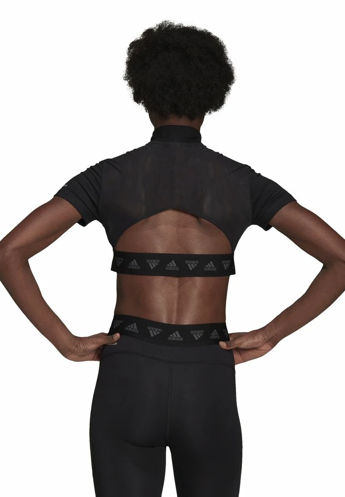 Adidas Performance CROP ZIP TEE - Print T-shirt - Black 5 Adidas Performance CROP ZIP TEE - Print T-shirt - Black - Image 3