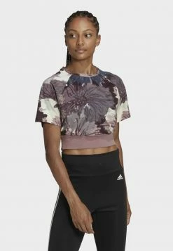 Adidas Performance ALLOVER PRINTED CROPPED - Print T-shirt - Brown