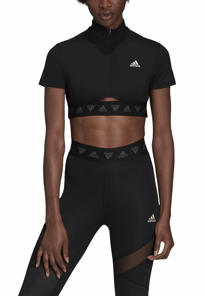 Adidas Performance CROP ZIP TEE - Print T-shirt - Black 6 Adidas Performance CROP ZIP TEE - Print T-shirt - Black - Image 4