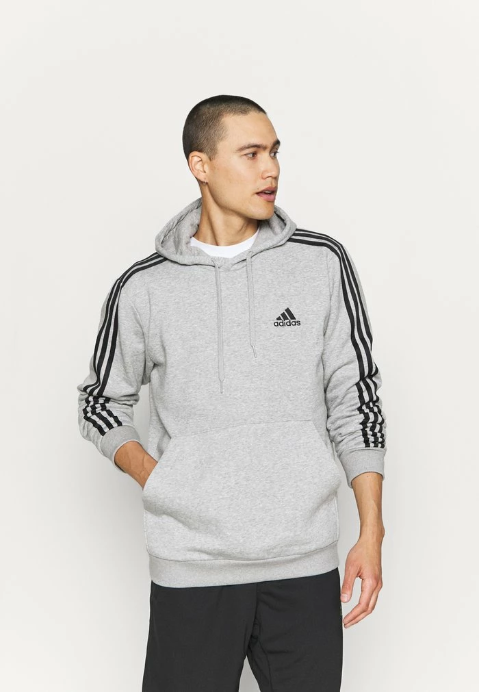 Adidas Performance 3 STRIPES ESSENTIALS - Hoodie - Medium Grey Heather/black 3 Adidas Performance 3 STRIPES ESSENTIALS - Hoodie - Medium Grey Heather/black