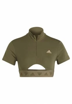 Adidas Performance CROP ZIP TEE - Print T-shirt - Focus Olive -adidas Performance Shop e322b9b7e2bb45f1b7799144c15dbb63