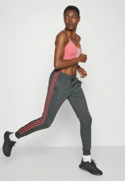 Adidas Performance ESSENTIALS FLEECE 3-STRIPES - Tracksuit Bottoms - Dark Grey Heather / Red -adidas Performance Shop e5f75db6835940d2bf80fea7b9ae2a36