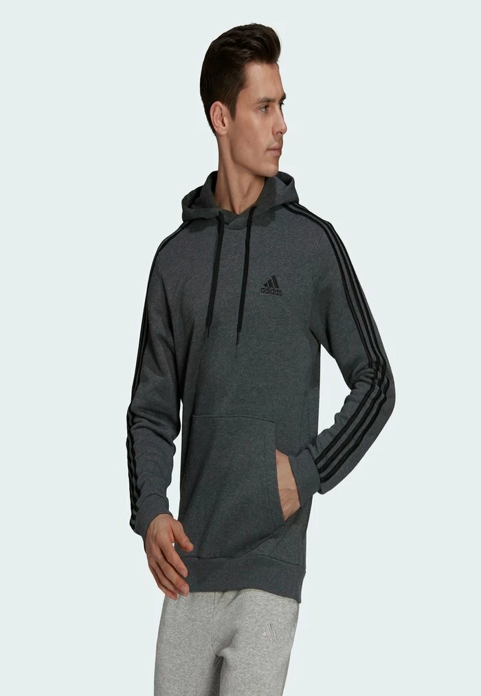 Adidas Performance ESSENTIALS 3-STREIFEN - Hoodie - Grey 3 Adidas Performance ESSENTIALS 3-STREIFEN - Hoodie - Grey