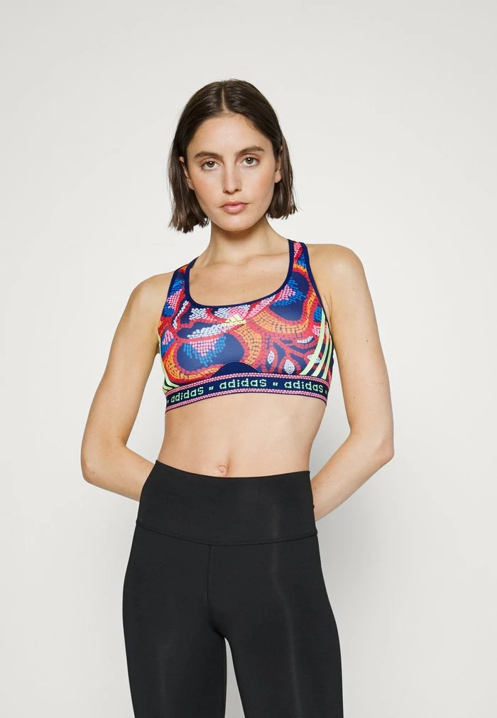 Adidas Performance FARM BRA - Medium Support Sports Bra - Mystery Blue/hi-res Yellow 3 Adidas Performance FARM BRA - Medium Support Sports Bra - Mystery Blue/hi-res Yellow