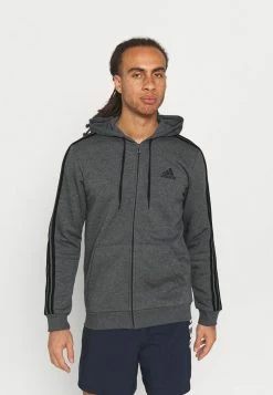 Adidas Performance ESSENTIALS 3 STRIPES FULL ZIP - Zip-up Sweatshirt - Dark Grey Heather